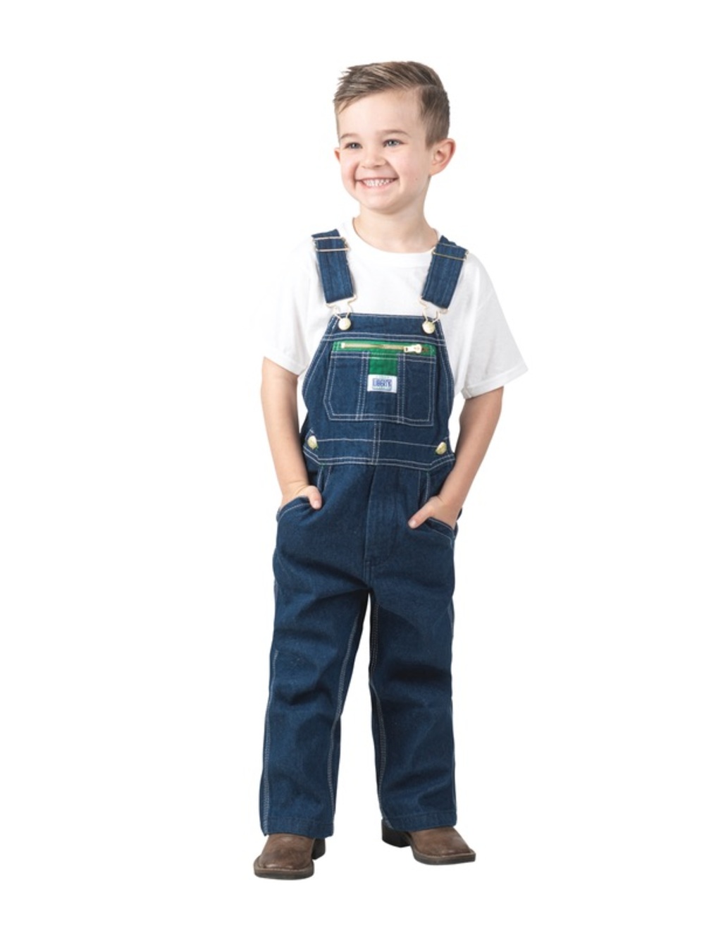 liberty Dark Blue Denim Overalls with Green Zip Detail